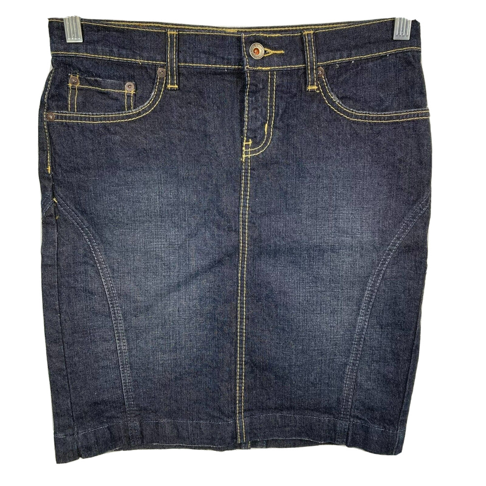 Express X2 Skirt‎ Womens Sz 2 Cotton Dark Blue Pencil Mini Stretch Knee Length